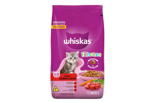 Ração Whiskas Filhotes Carne e Leite 900 g