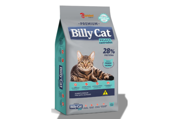 Ração Billy Cat Gatos Castrados Frango e Salmão