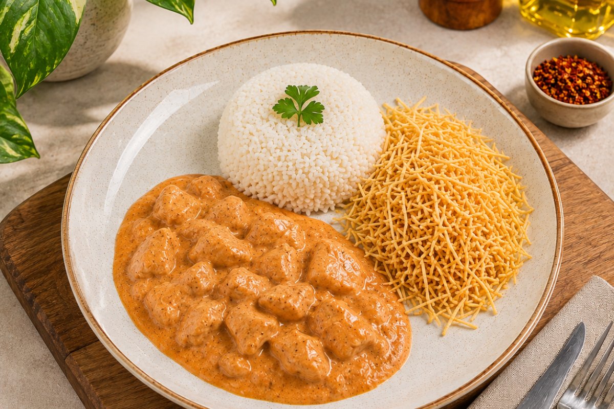 Strogonoff de Frango com Batata Palha