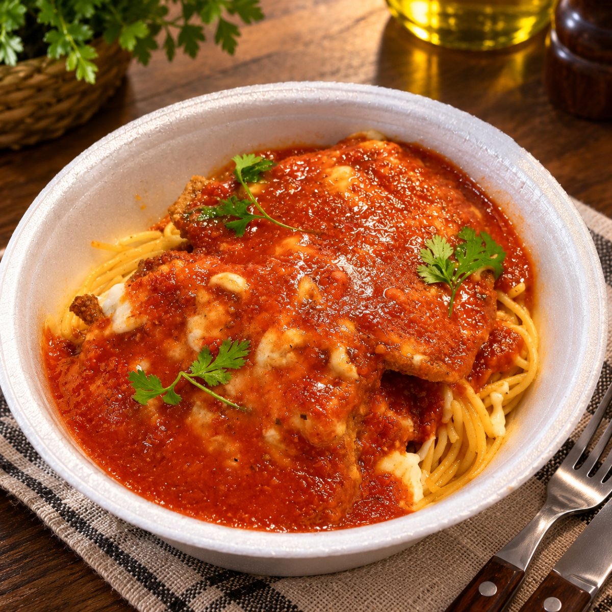 Macarrão á Parmegiana de Frango