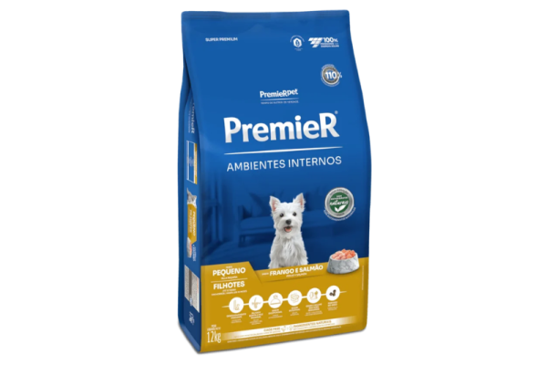 Ração Premier Ambientes Internos Cães Filhotes Frango e Salmão