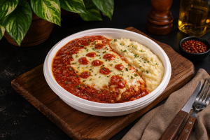 Filé de Frango à Parmegiana com Purê de Batata