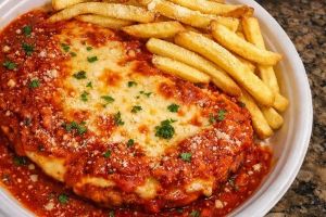 Filé de Frango à Parmegiana com Fritas