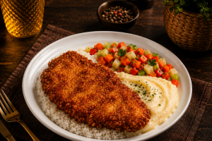 Frango Empanado Crocante  com Legumes