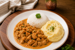 Strogonoff de Frango com Purê de Batata