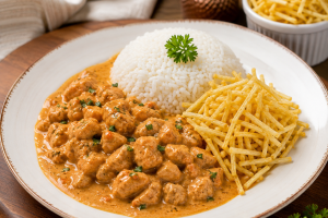 Strogonoff de Frango com Batata Palha