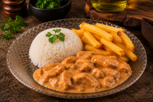 Strogonoff de Frango com Fritas
