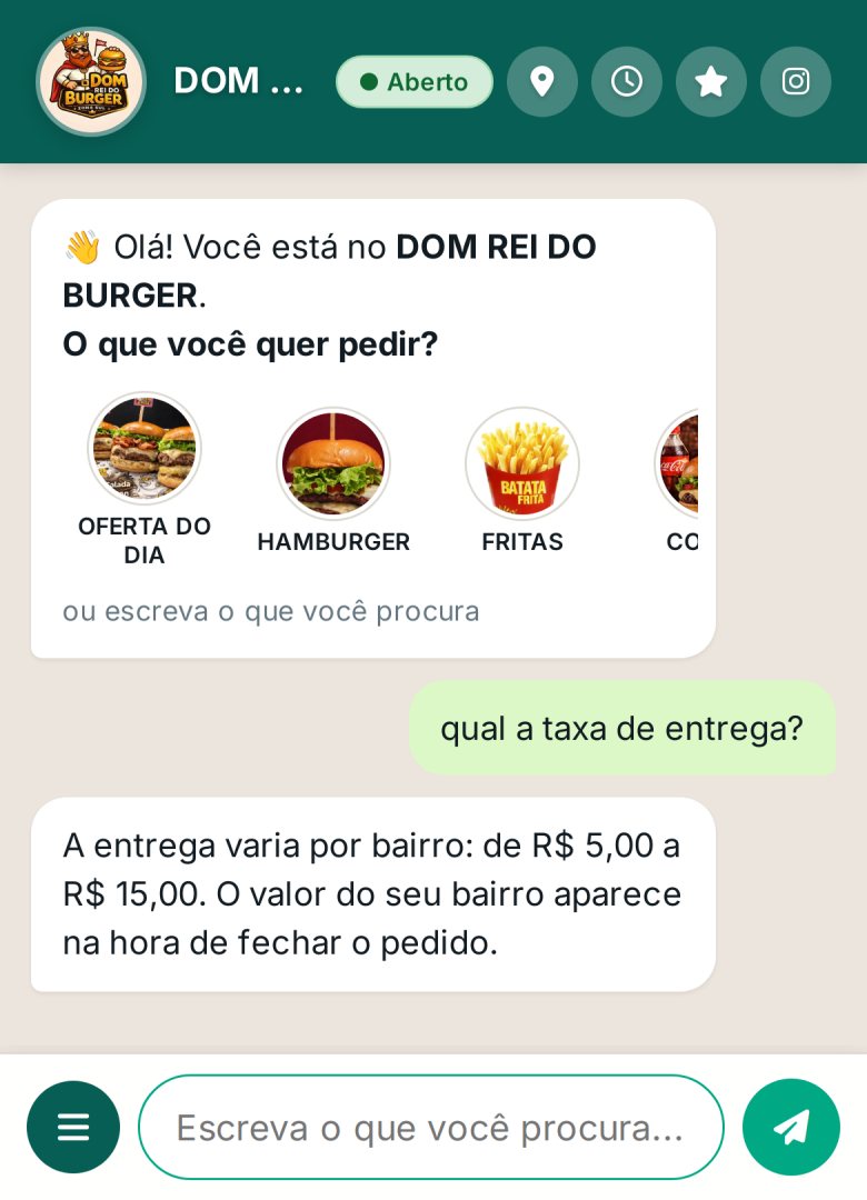 Cardápio em formato de conversa: o cliente pergunta a taxa de entrega e a loja responde na hora